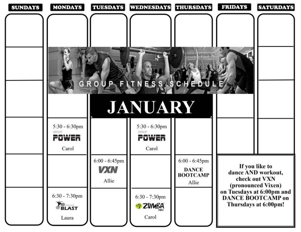 Greenville January Calendar