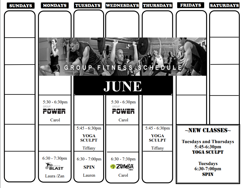 June Fitness Calendar Greenville, SC