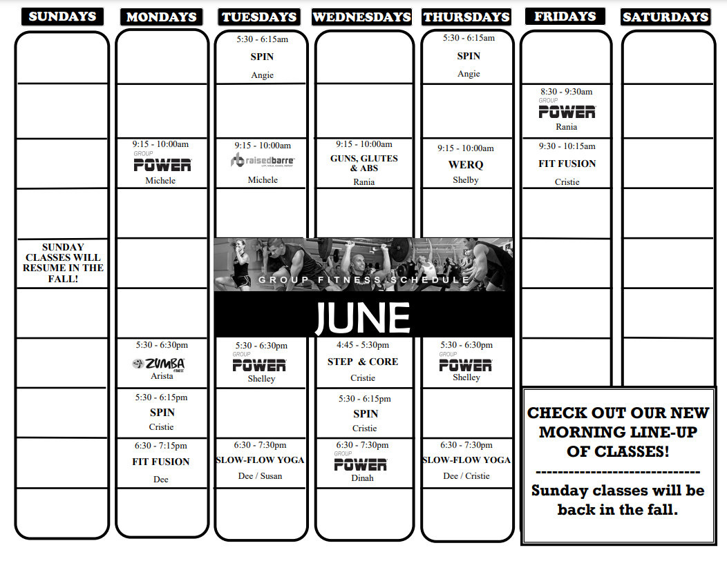 June Fitness Calendar Spartanburg, SC