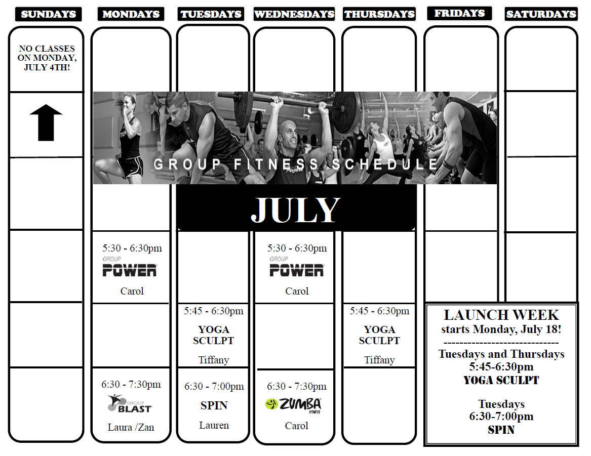 Greenville Fitness Schedule July
