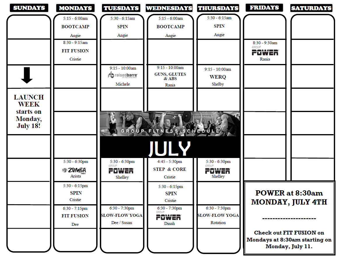 July Spartanburg Schedule